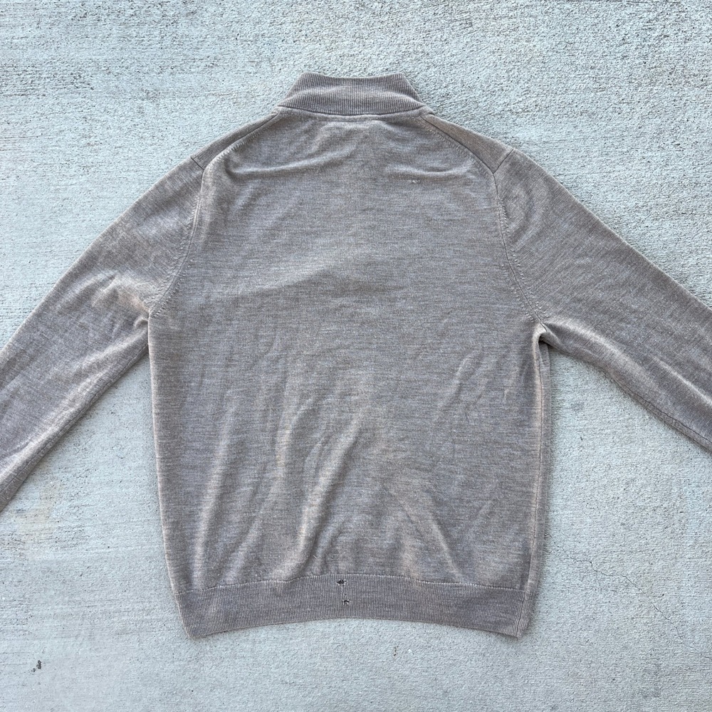 Trenery Jumper Mens Large Beige Wool 1/4 Zip Knit Sweater Long Sleeve Ribbed - Picture 4 of 8